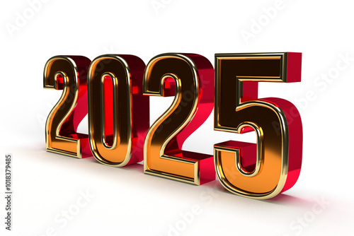 Happy new year 2025 golden 3d numbers with luxury text transparent background	