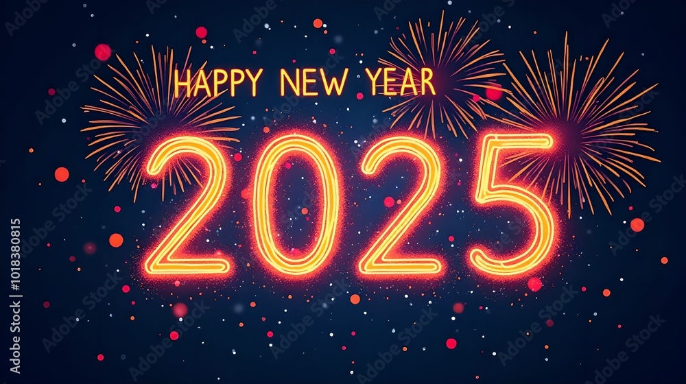 New Year banner 2025 with fireworks background, illustration New Year banner 2025 with fireworks background, illustration