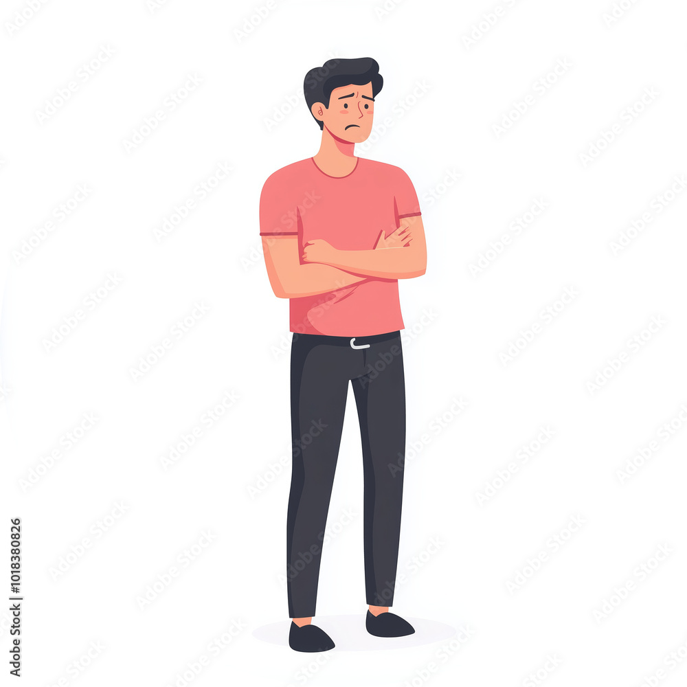 Illustration Of A Cartoon Man With Gastritis Symptoms: Abdominal Pain, Discomfort, And Indigestion In Stomach Area. Male Character Drawing. Illustration Of A Cartoon Man With Gastritis Symptoms: Abdominal Pain, Discomfort, And Indigestion In Stomach Area. Male Character Drawing.