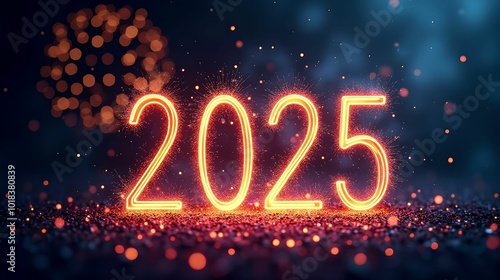 New Year banner 2025 with fireworks background, illustration