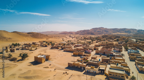 Aerial view of a small village in the middle of the desert