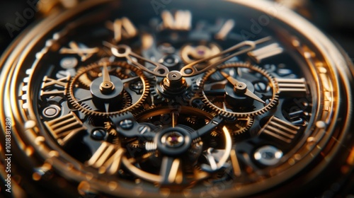 Wallpaper Mural Intricate close-up of gold luxury mechanical watch with exposed gears and roman numerals. Torontodigital.ca