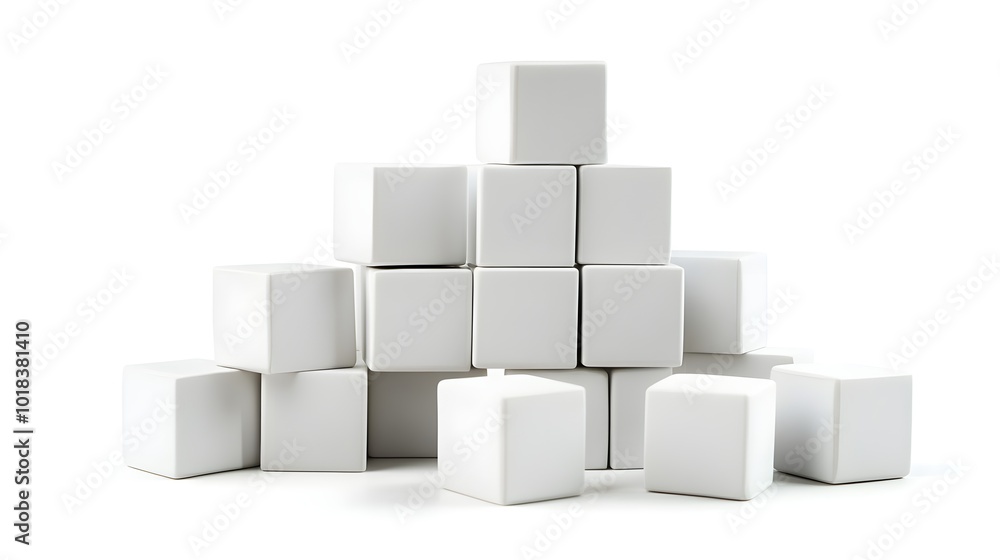 White Cubes Stacked in Pyramid Shape on White Background White Cubes Stacked in Pyramid Shape on White Background