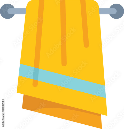 Clean yellow towel hanging on metallic hanger isolated on white background