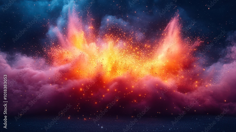 Fototapeta premium A Fiery Explosion With Sparks and Smoke on a Dark Background