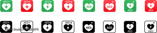 Obraz na płótnie CPR and AED icon collection vector. CPR emergency defibrillator. Emergency defibrillator sign or icon. w salonie