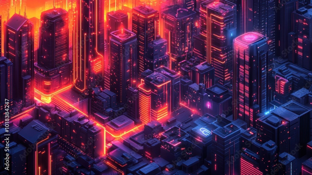 Futuristic cityscape with glowing neon lights and vibrant colors. Futuristic cityscape with glowing neon lights and vibrant colors.
