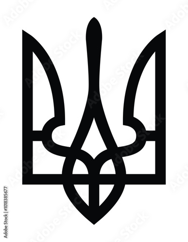 Vector trident black  on white background. Silhouette of Ukrainian trident. Emblem of Ukraine. EPS 10