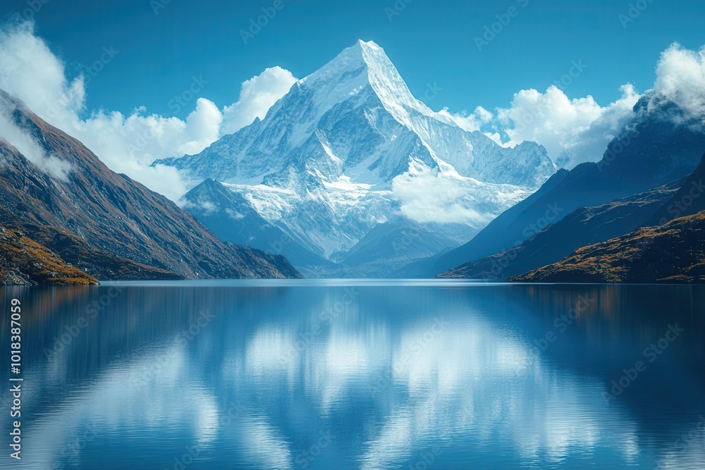 icy blue landscape featuring a pristine lake surrounded by majestic mountains capturing the serene beauty of nature under a clear sky evoking tranquility and peace icy blue landscape featuring a pristine lake surrounded by majestic mountains capturing the serene beauty of nature under a clear sky evoking tranquility and peace