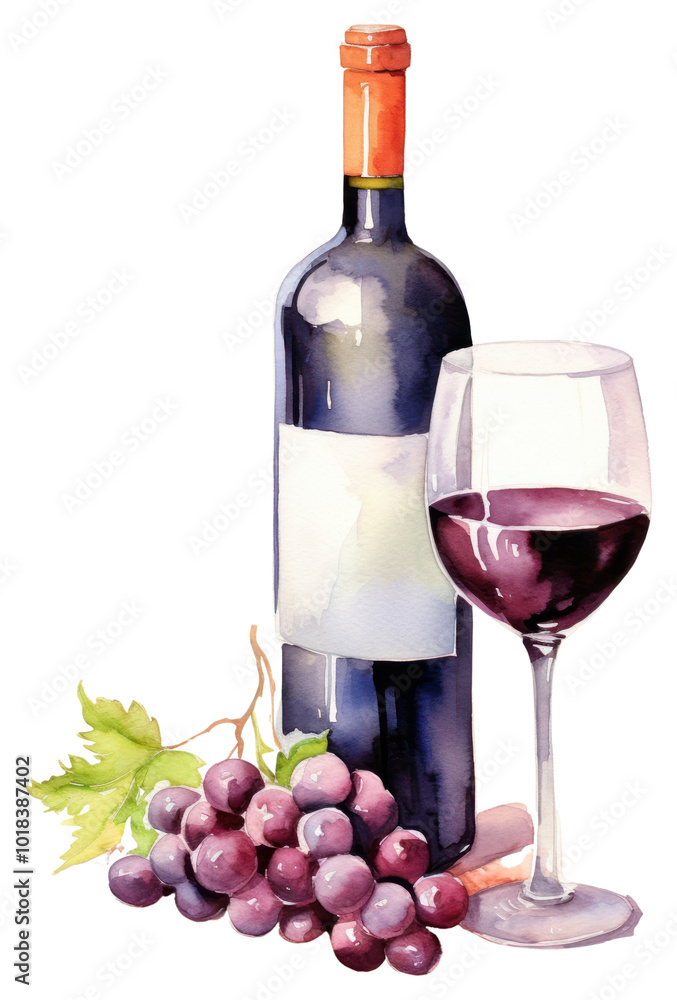 Obraz premium PNG Bottle glass wine grapes.