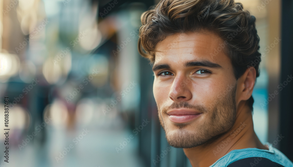 Strolling Through the City: Young Man Enjoying Urban Lifestyle with a Smile Strolling Through the City: Young Man Enjoying Urban Lifestyle with a Smile