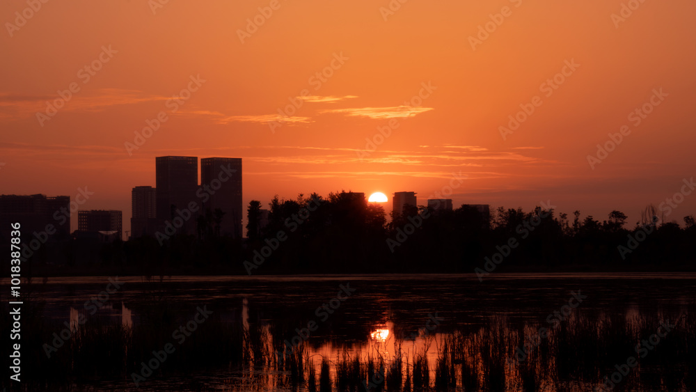 Fototapeta premium city, sunset, skyline, sky,