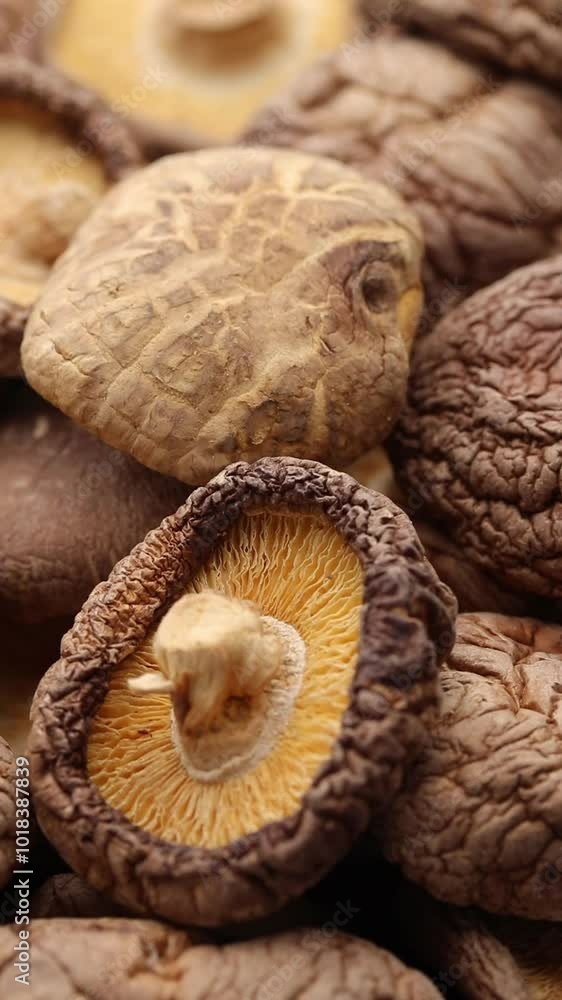 Close up of dried shiitake mushrooms. rotating
Close up of dried shiitake mushrooms. rotating