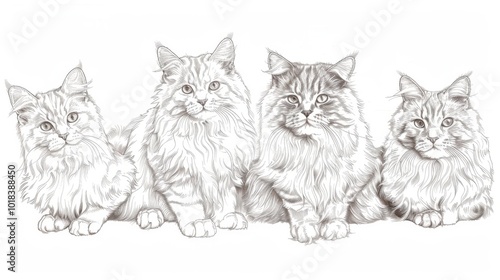 Wallpaper Mural Four Elegant Cats in Minimalist Design Torontodigital.ca