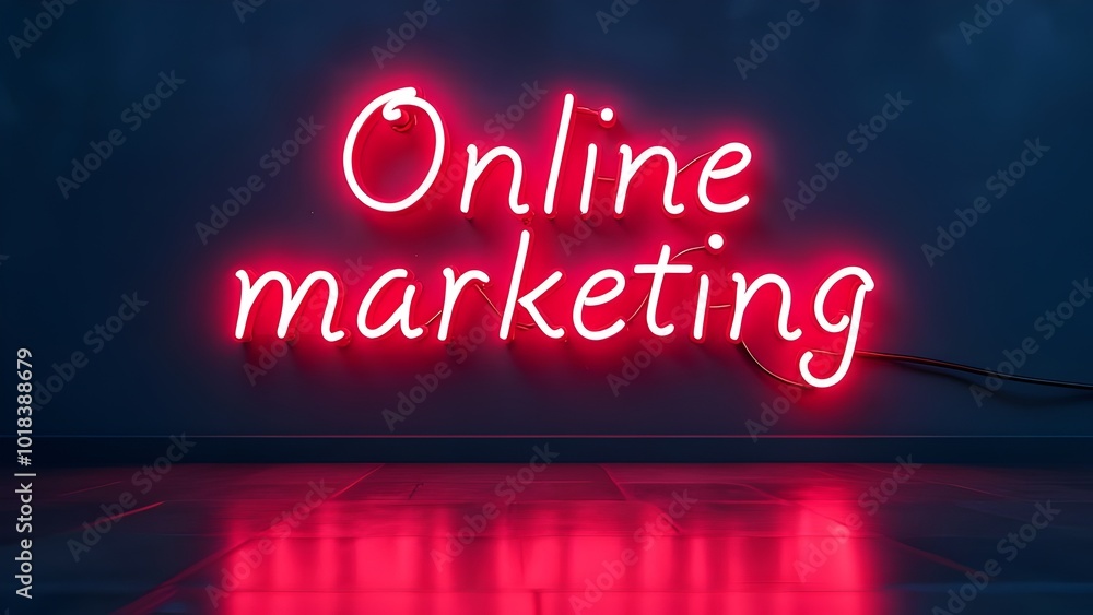 Online marketing dark redd neon typography sign on dark black background E-commerce advertising Online marketing dark redd neon typography sign on dark black background E-commerce advertising