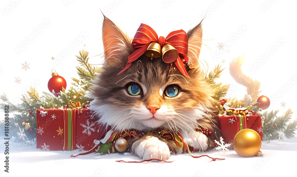 dog, cat in santa hat, christmas, card dog, cat in santa hat, christmas, card
