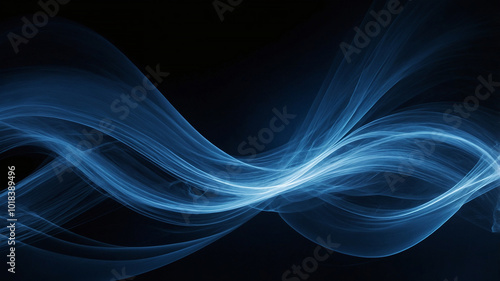 Elegant swirling blue abstract pattern in motion on a dark background, ethereal flow of energy.