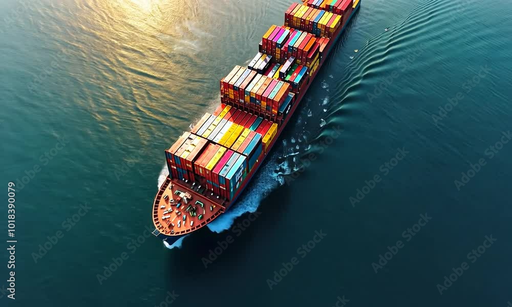 Top view Cargo Container ship the ocean ship carrying container and ...