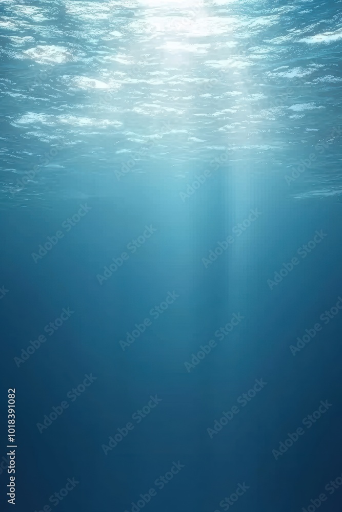 A serene underwater scene showcasing the calm blue depths illuminated by soft sunlight, perfect for evoking tranquility and exploration.