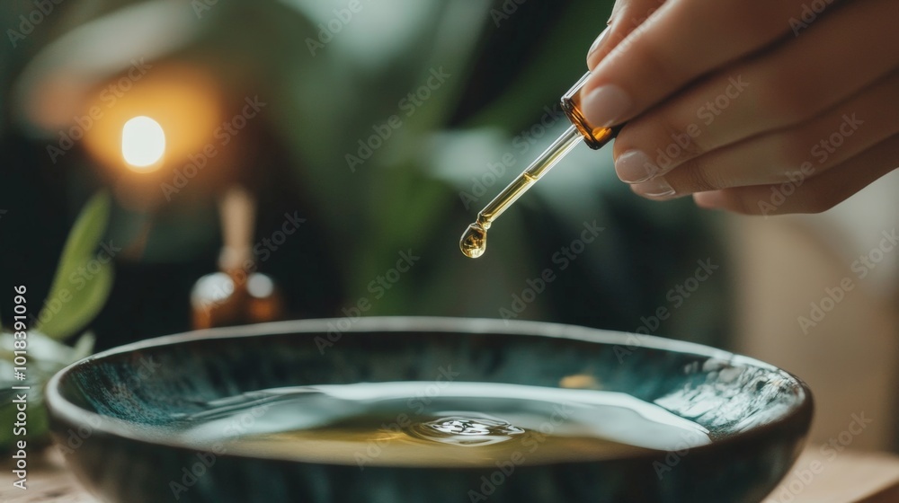 Obraz premium Person Using Dropper Over Bowl of Oil