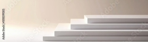 Minimalist abstract composition featuring stacked white platforms against a soft gradient background, ideal for showcasing products or creativity.