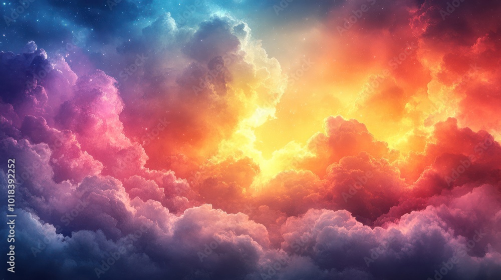 Fototapeta premium A Dreamy, Abstract Sky With Colorful Clouds and Stars