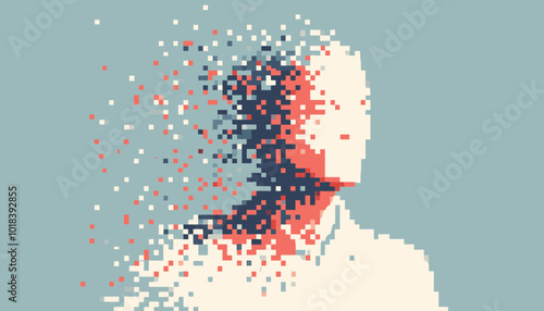 person in cubic dot pixel dissolve disappearing old age retire retirement