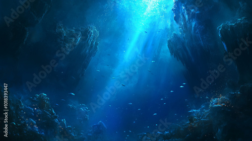 Wallpaper Mural Majestic Underwater Canyon with Rays of Light and Fish Torontodigital.ca