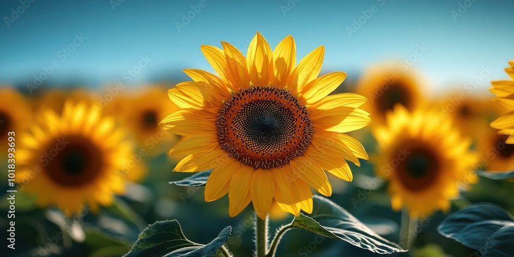 Obraz premium A Vibrant Sunflower Standing Tall in a Field of Golden Blooms