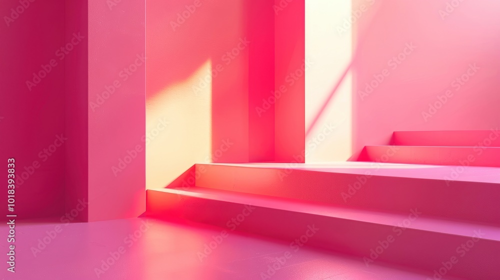 Obraz premium Abstract pink interior design with steps and soft lighting creating a modern artistic ambiance.