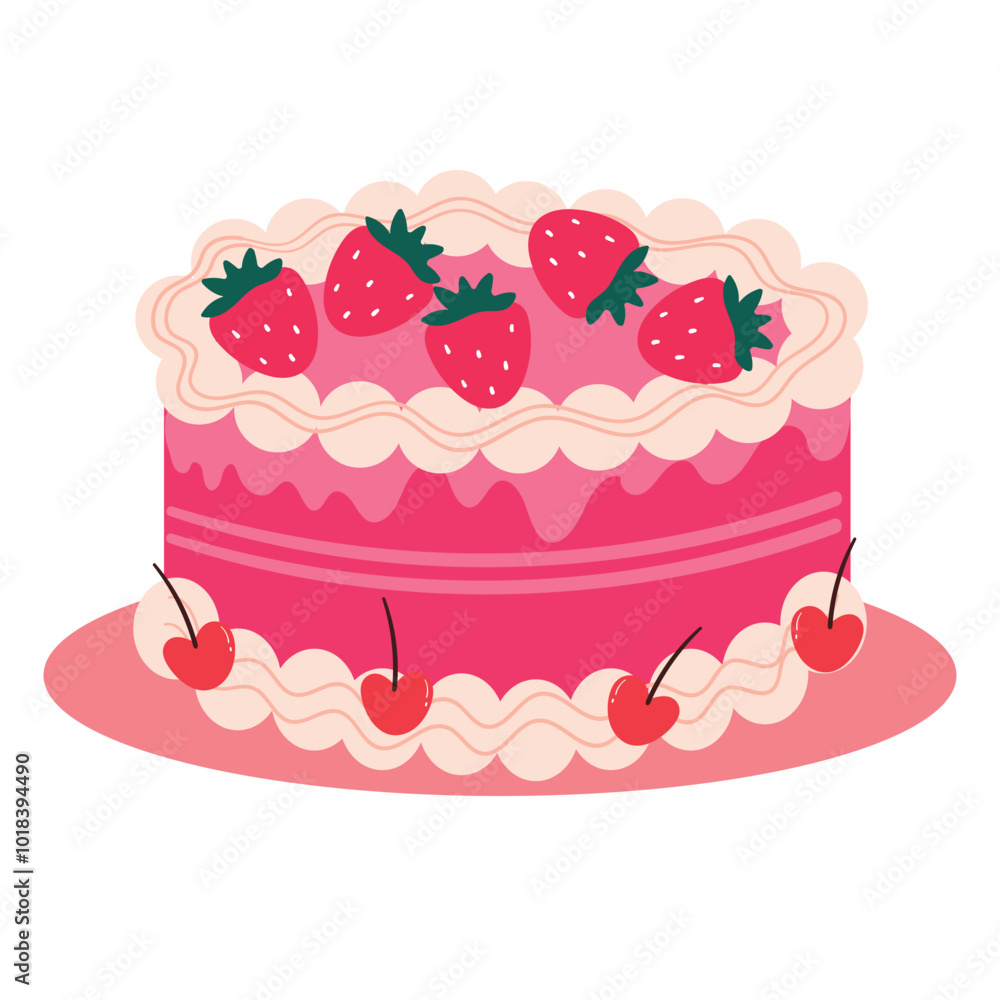 hand drawing cartoon cute strawberry cake. cute food drawing and sticker, doodle hand drawing cartoon cute strawberry cake. cute food drawing and sticker, doodle