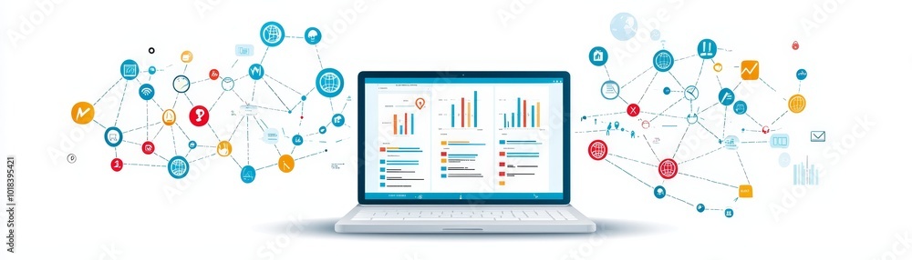 Flat Design Risk Management Tool on Laptop Display Flat Design Risk Management Tool on Laptop Display