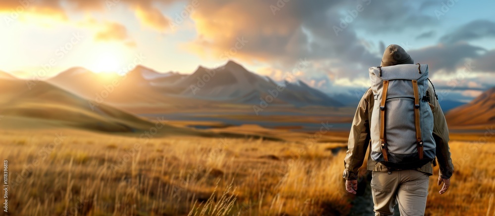 A traveler walks through a golden landscape at sunset, embracing the beauty of nature and adventure in the great outdoors. A traveler walks through a golden landscape at sunset, embracing the beauty of nature and adventure in the great outdoors.