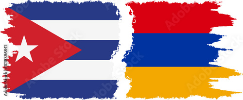 Armenia and  Cuba grunge flags connection, vector