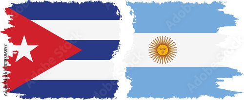 Argentina and  Cuba grunge flags connection, vector