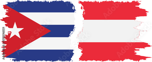 Austria and  Cuba grunge flags connection, vector