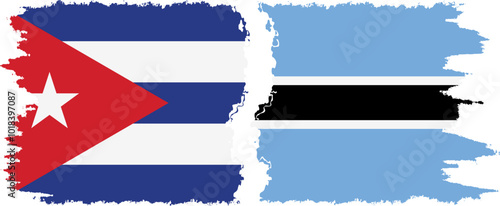 Botswana and  Cuba grunge flags connection, vector