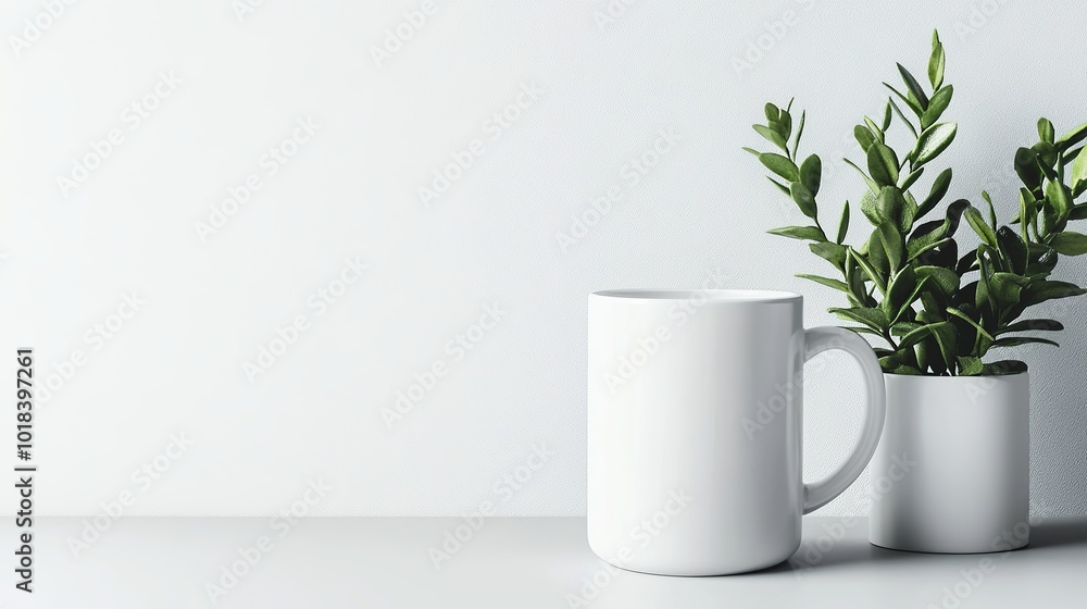 Obraz premium Showcase your designs effortlessly with this customizable blank white mug mockup against a pristine white background. The mockup provides a realistic and professional presentation for your logo