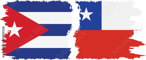 Chile and  Cuba grunge flags connection, vector