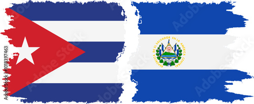 El Salvador and  Cuba grunge flags connection, vector