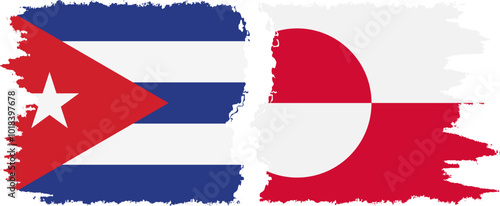 Greenland and  Cuba grunge flags connection, vector