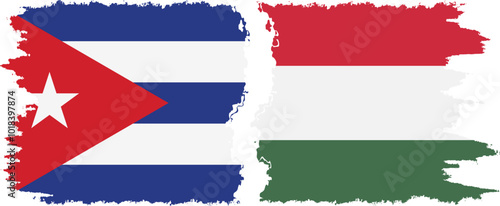 Hungary and  Cuba grunge flags connection, vector