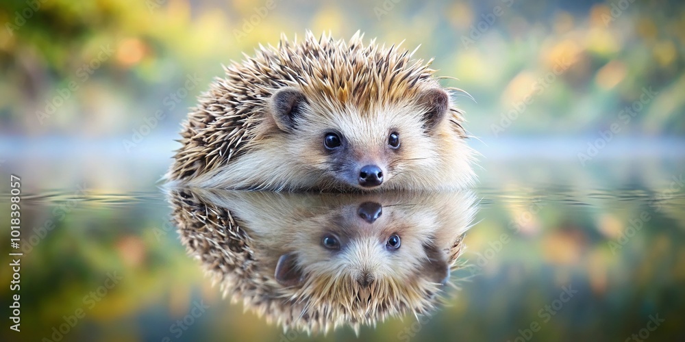 oil painting of cute little hedgehog reflected oil painting of cute little hedgehog reflected