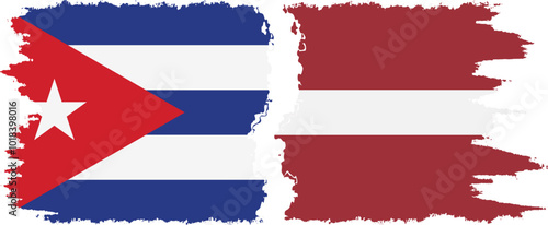 Latvia and  Cuba grunge flags connection, vector
