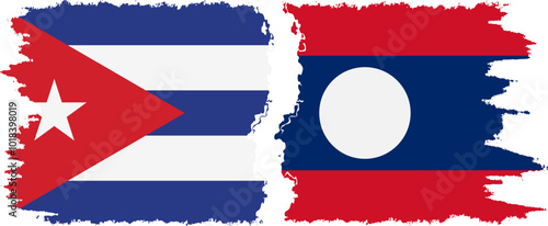 Laos and  Cuba grunge flags connection, vector