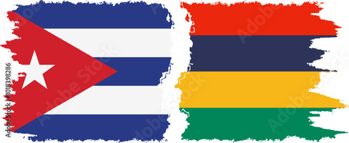 Mauritius and  Cuba grunge flags connection, vector