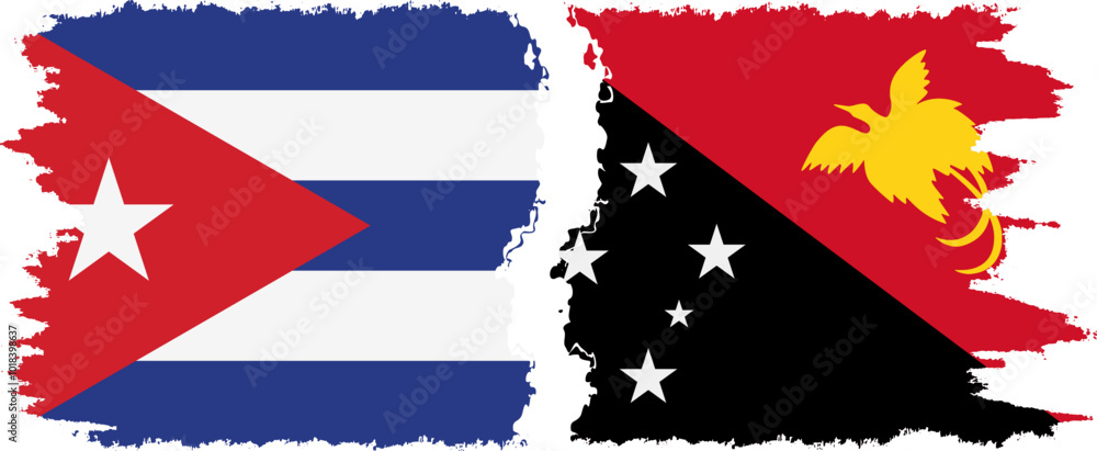 Papua New Guinea and Cuba grunge flags connection, vector Papua New Guinea and Cuba grunge flags connection, vector