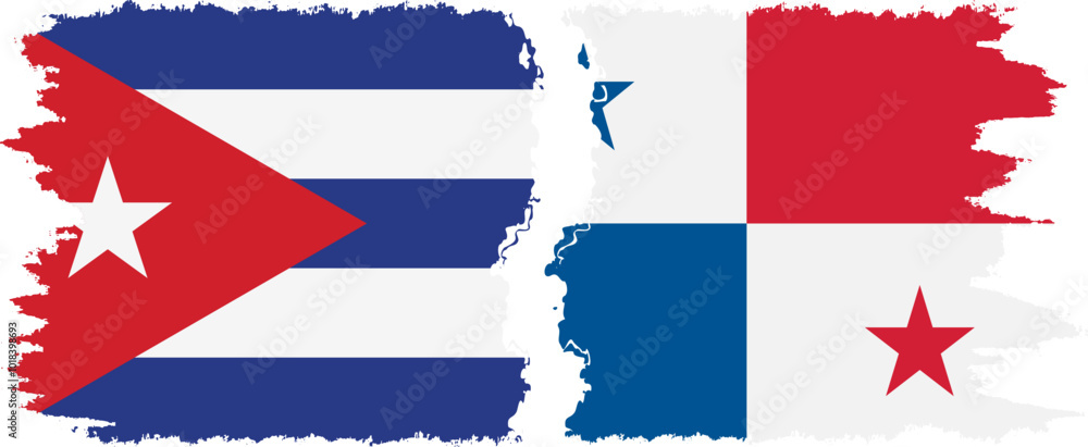 Panama and Cuba grunge flags connection, vector Panama and Cuba grunge flags connection, vector
