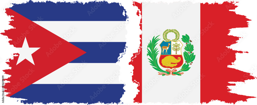 Peru and Cuba grunge flags connection, vector Peru and Cuba grunge flags connection, vector