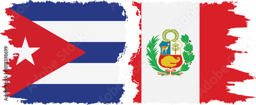 Peru and  Cuba grunge flags connection, vector